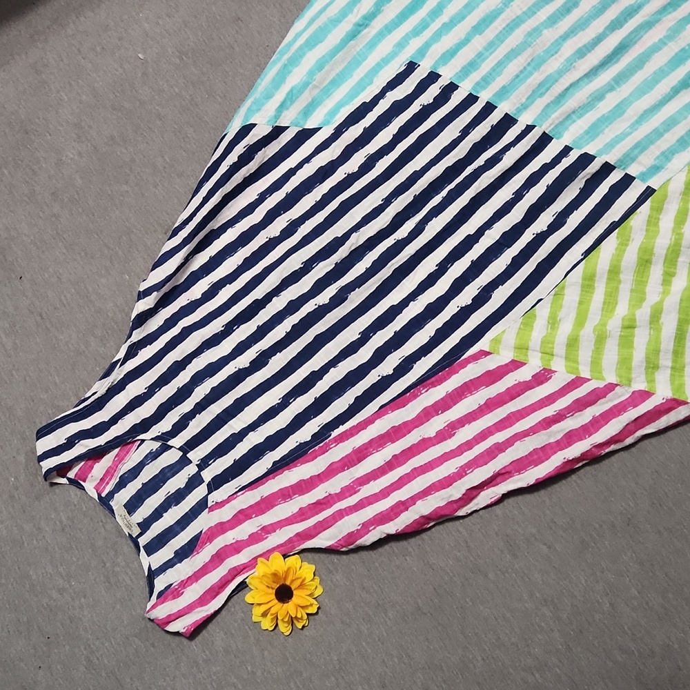 ORIENTIQUE Neon Striped Patchwork Swimsuit Coverup Midi Maxi Bubble Tank Dress